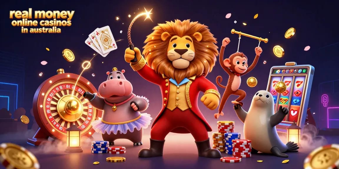 Experience excitement in real money online casinos in Australia with vibrant gaming characters and elements.