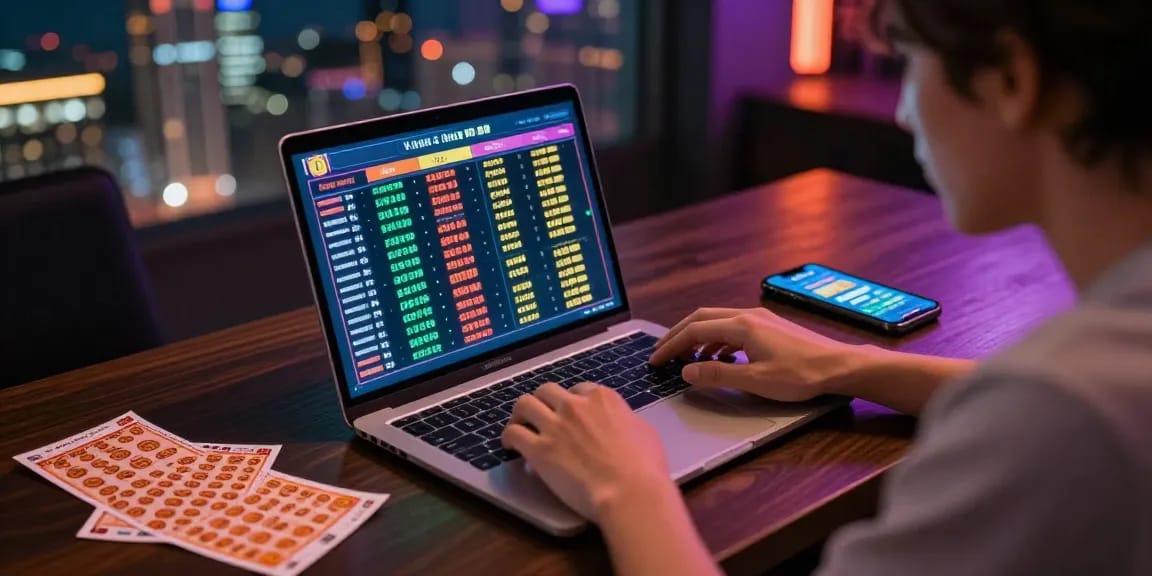 Pengguna Ratutogel sedang menggunakan laptop untuk akses layanan taruhan togel online dengan suasana modern.