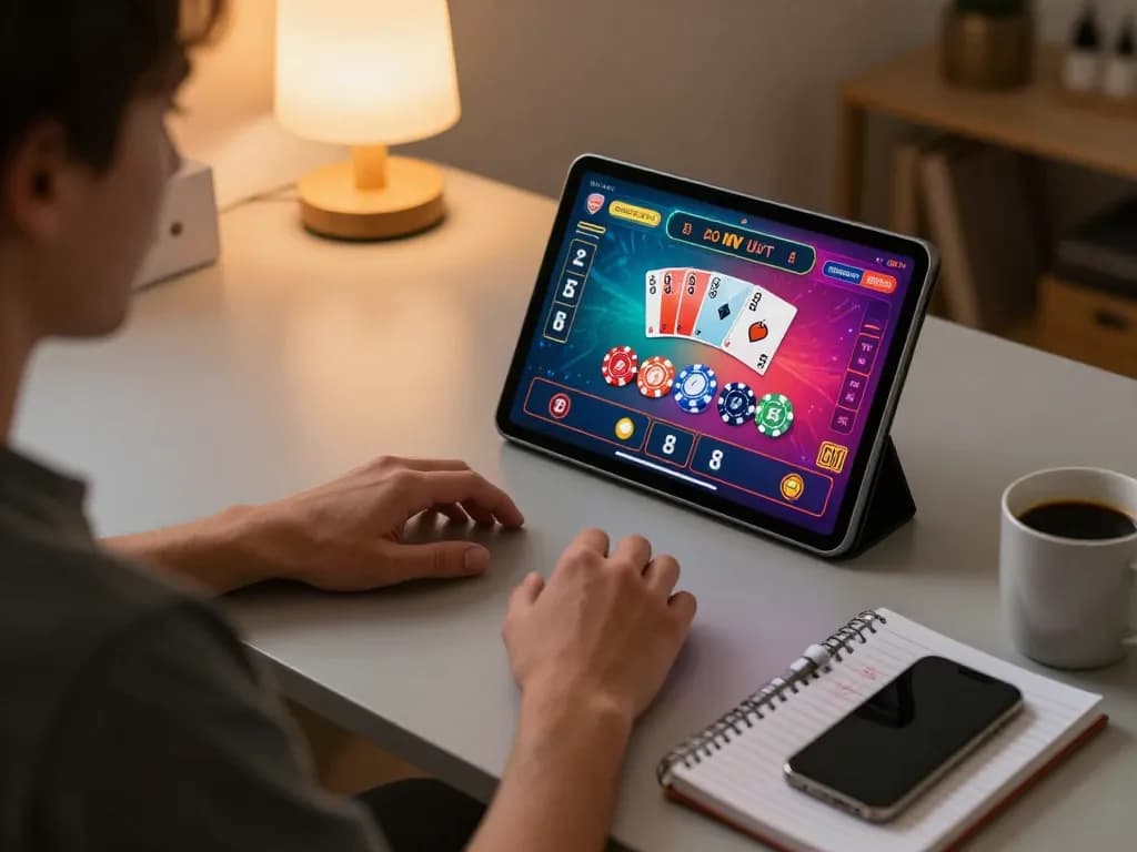 Engaging online gaming session at https://w188.bid/ with vibrant poker interface and strategic notes