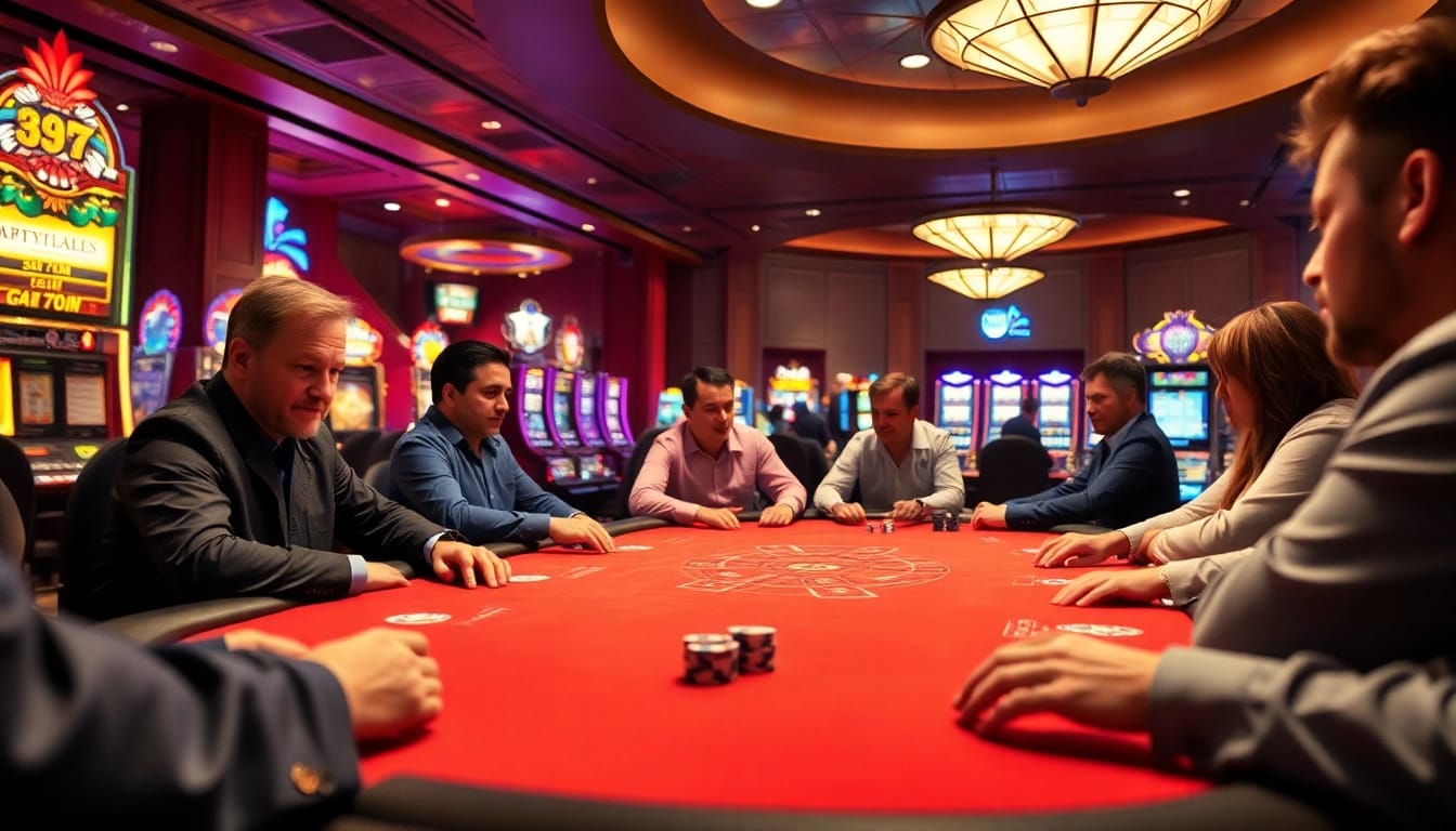 Mainkan link mpo500 di lingkungan kasino dengan pemain poker yang serius dan suasana yang hidup.