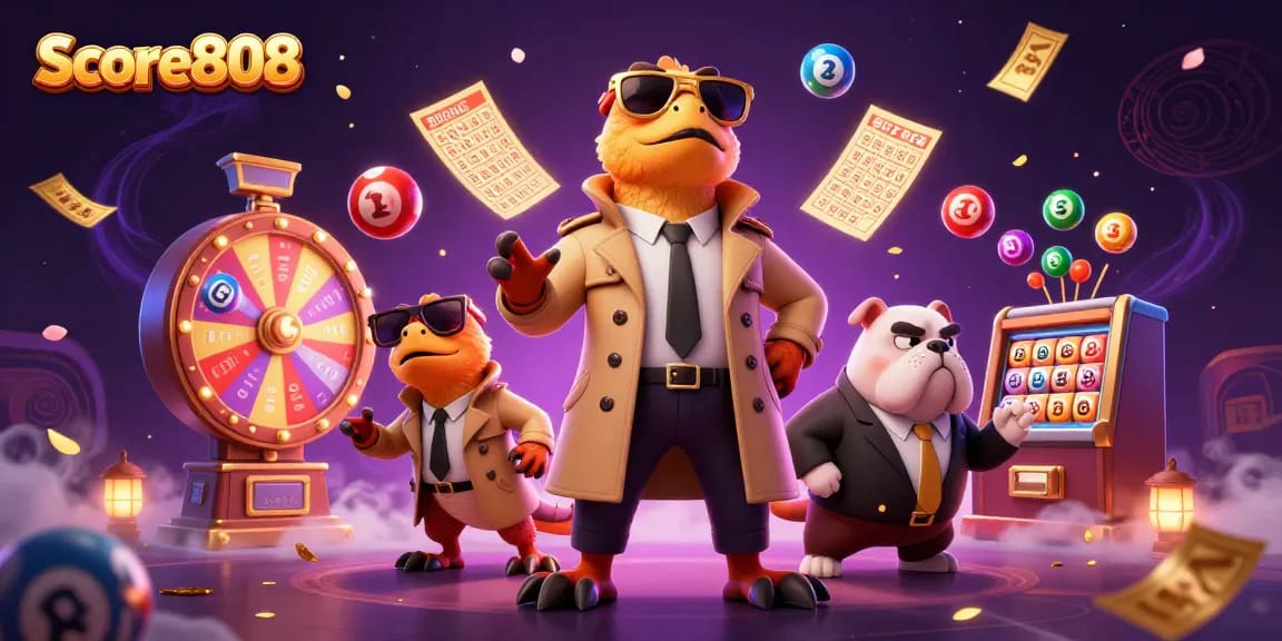 Score808 raptors cleverly disguise themselves to enter a VIP casino lounge adorned with vibrant lottery elements.