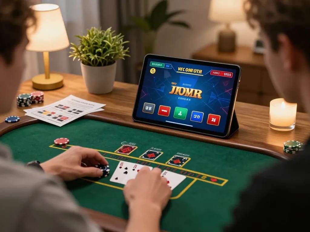 Engaging online blackjack game with Garansi Kekealahan offered in a cozy home setup.