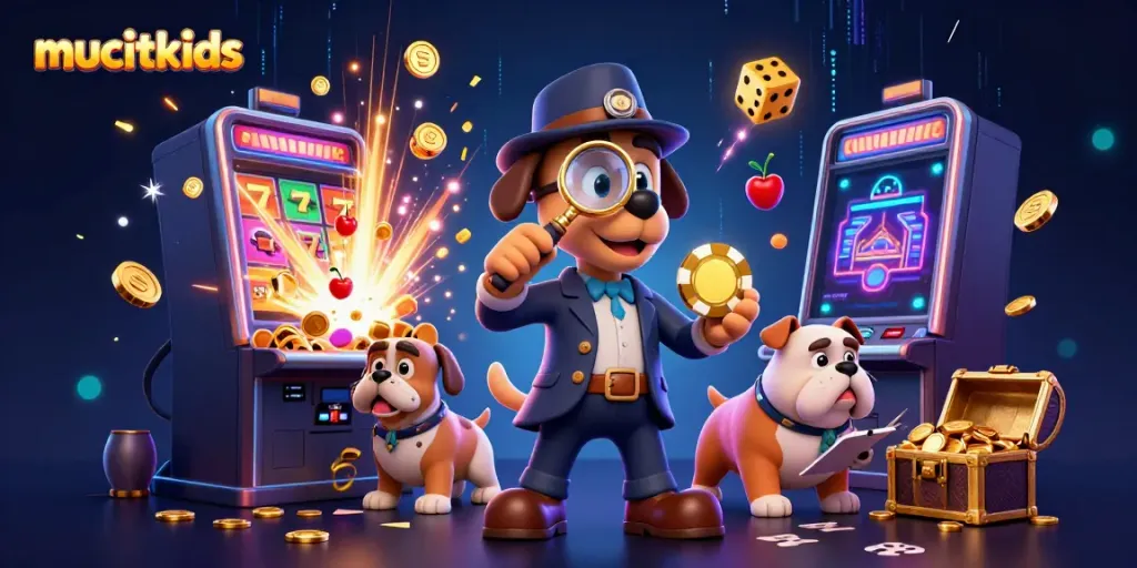 Menangkan permainan kasino dengan mucitkids melalui karakter kartun 3D dalam ilustrasi menawan.