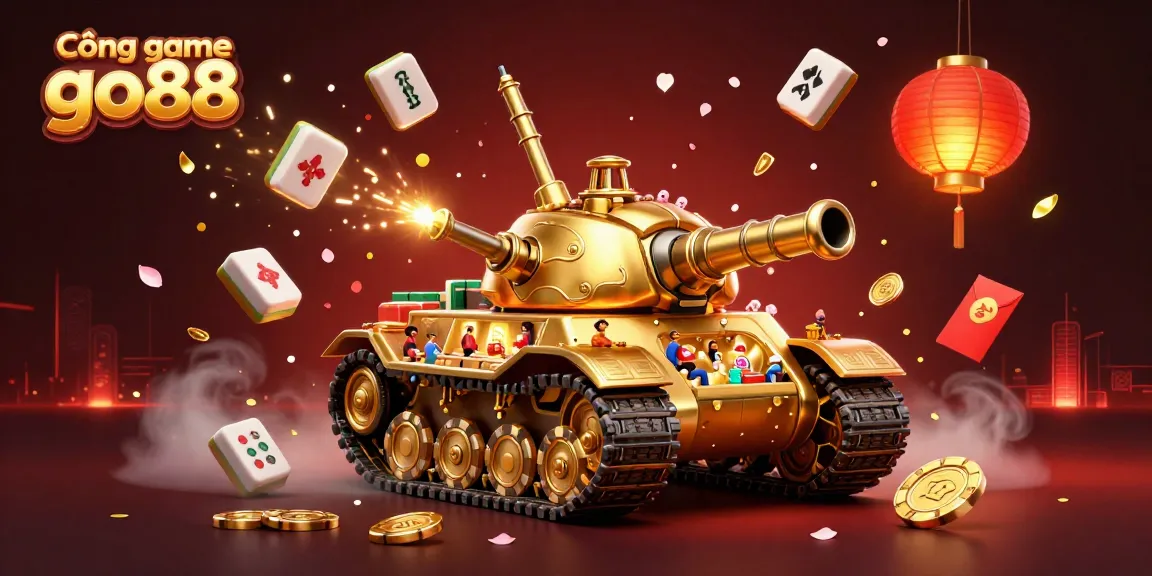Cổng game go88 features a dynamic 3D casino scene with a massive golden beetle tank and vibrant game elements.