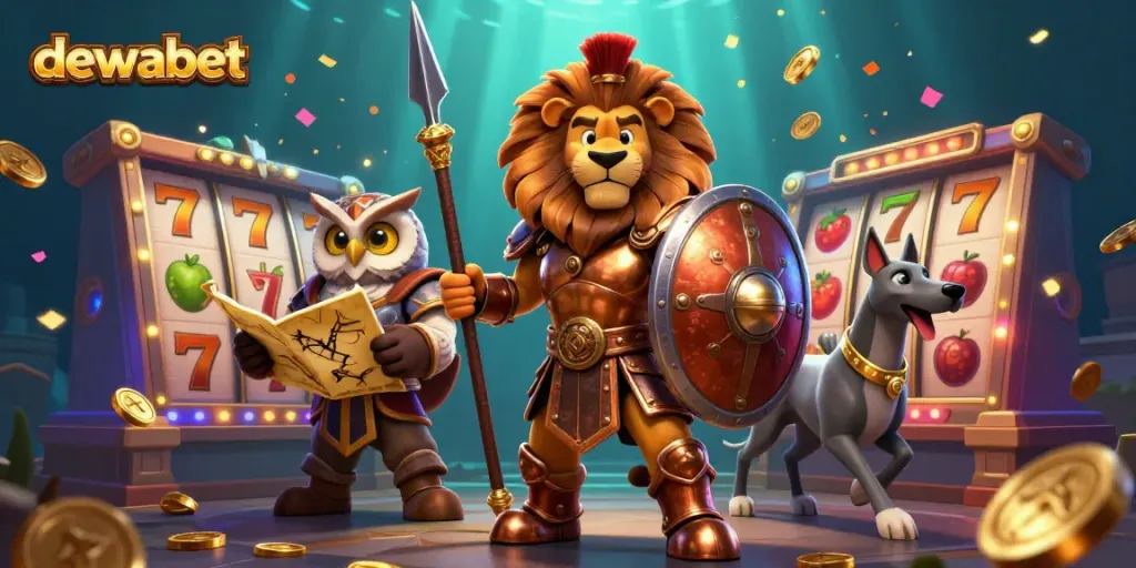 Dewabet menghadirkan pengalaman bermain slot yang mendebarkan pada ilustrasi kasino digital ini.