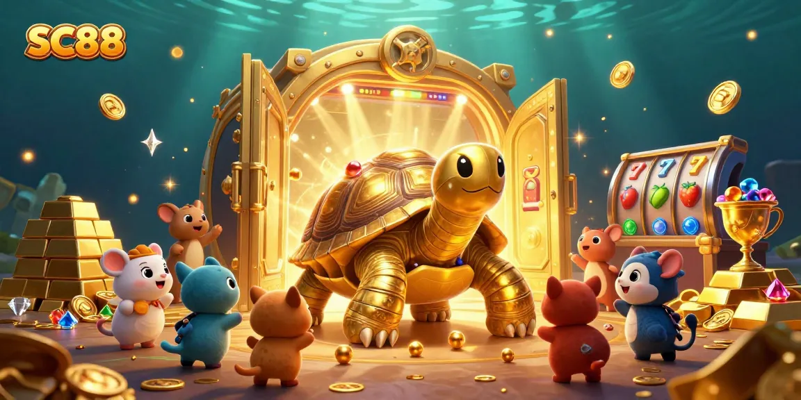 Experience thrilling gameplay at SC88 with a vibrant golden tortoise pinball machine showcasing exciting casino elements.