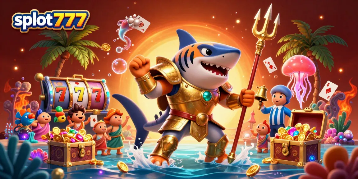 Experience excitement with slot777 in this vibrant underwater casino illustration featuring slot reels and gold coins.