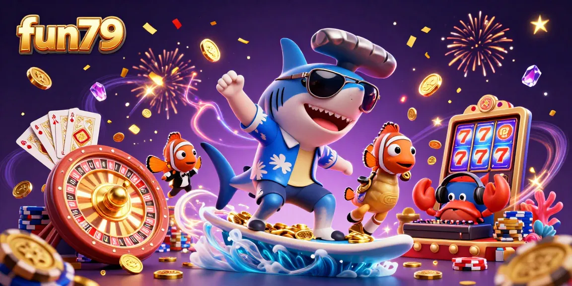 Experience the excitement of play at fun79 with vibrant characters, gold coins, and casino elements!