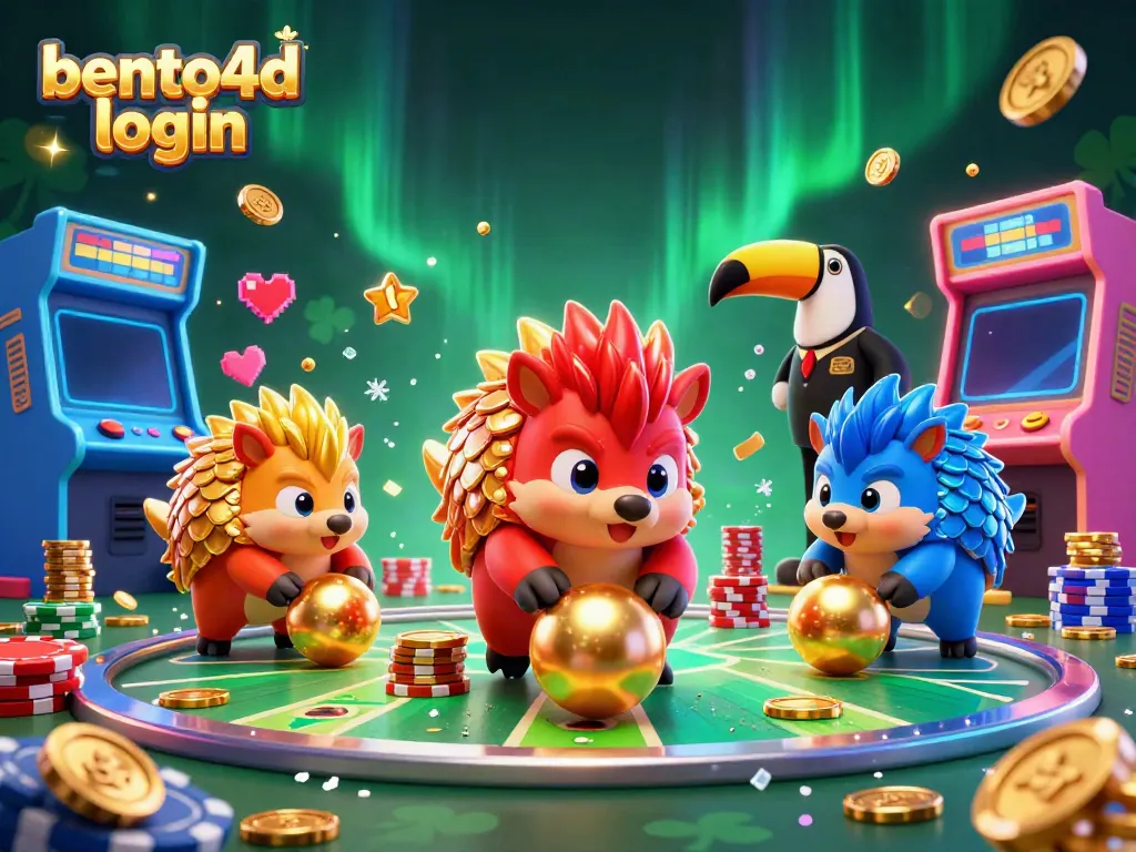 Join the exciting bento4d login experience with animated pangolins competing in a vibrant casino scene.