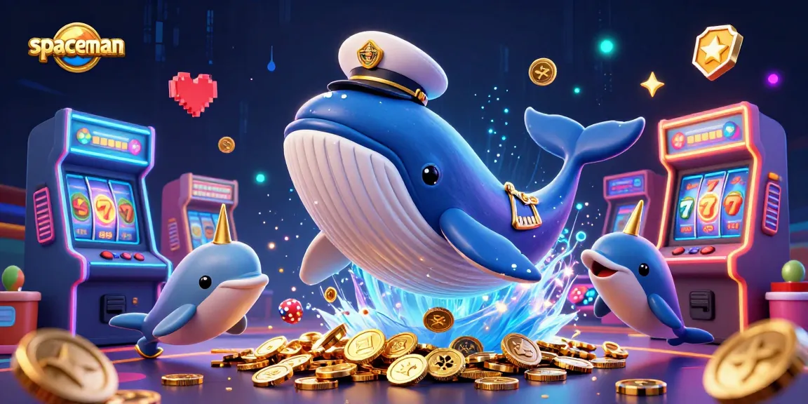 Experience the spaceman slot action with a whimsical whale breaching from coins and playful dolphins!