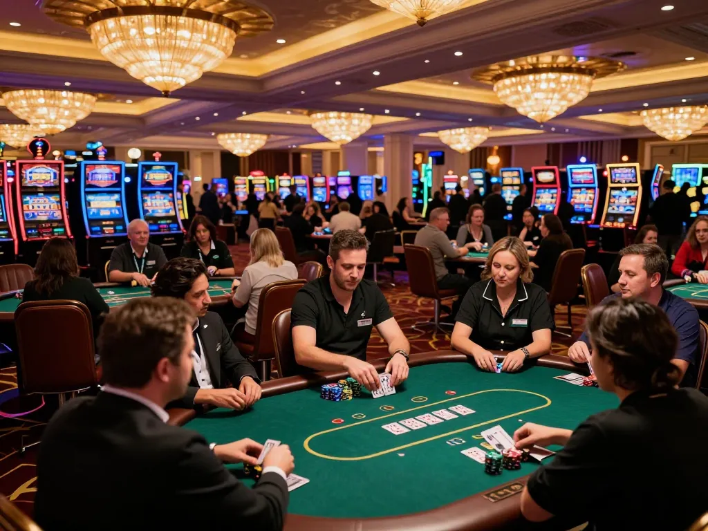 hubet offers an engaging view of high-stakes poker action in a lively Las Vegas casino atmosphere.