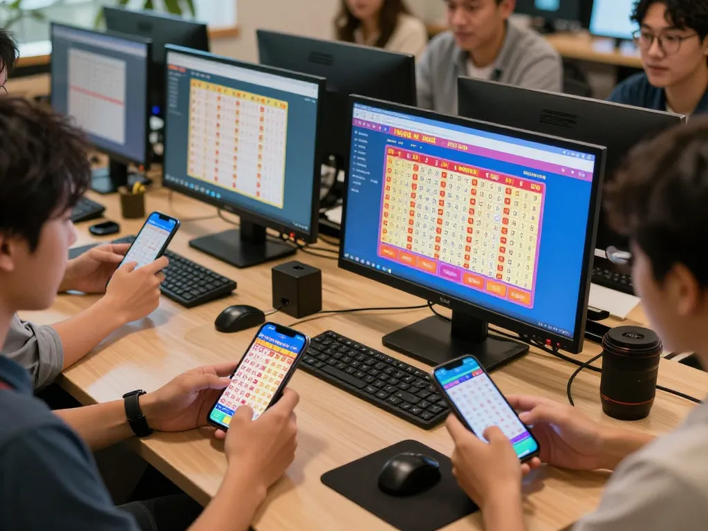 Exciting interaction with xổ số mb66 lottery platform, modern devices and vibrant interface.