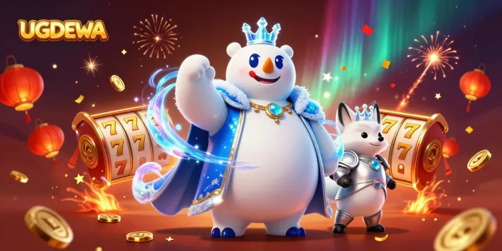 Engage with UGDEWA's thrilling slot experience featuring animated characters and vibrant gaming elements.