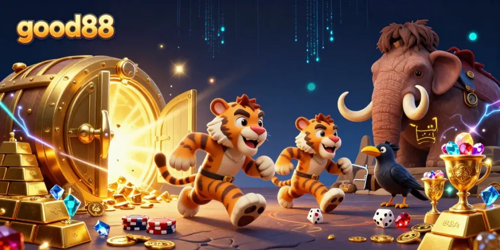 Engage with good88 by winning big at this vibrant prehistoric casino adventure with cavemen and treasures.