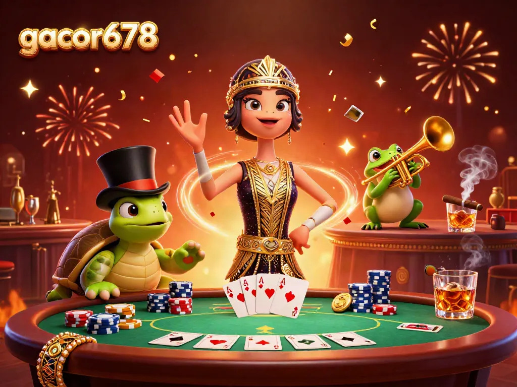Experience winning moments at gacor678 with vibrant 3D characters and casino game elements in an engaging scene.