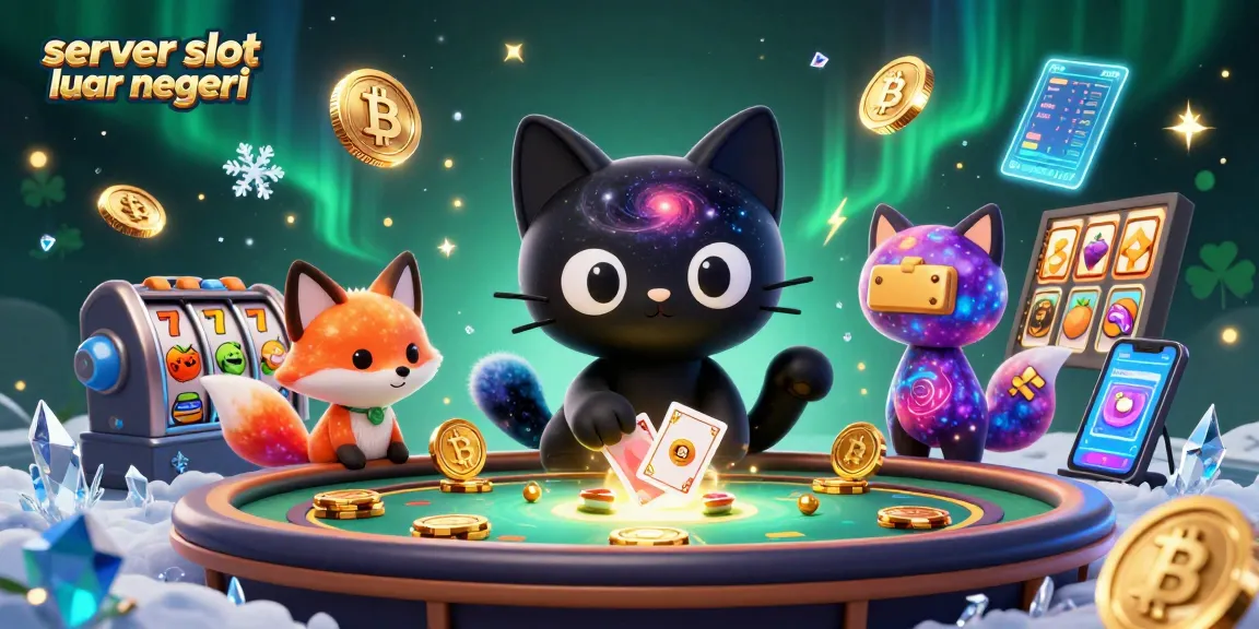 Experience the excitement of server slot luar negeri with a vibrant cosmic casino scene featuring playful characters and dynamic slots.