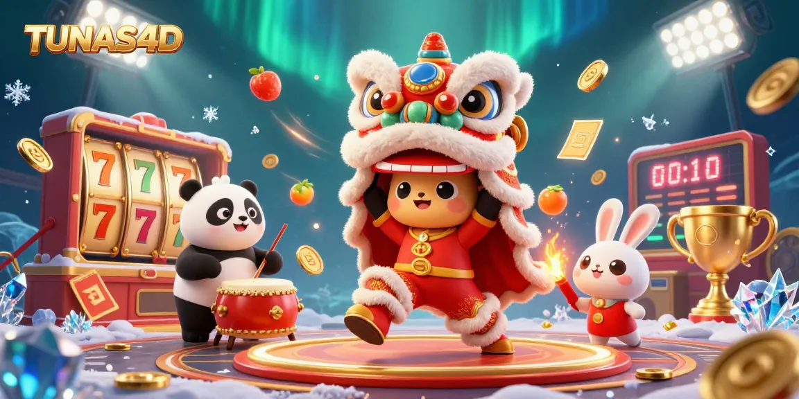 TUNAS4D offers thrilling gameplay with lively casino elements in a vibrant, dynamic illustration.