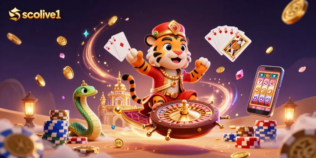 Sparkling socolive1 casino world with a sultan, genie, and vibrant game elements.