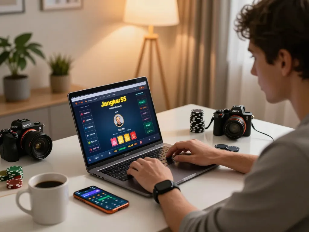Engaging in online poker at jangkar55 with focused strategy and modern setup at home