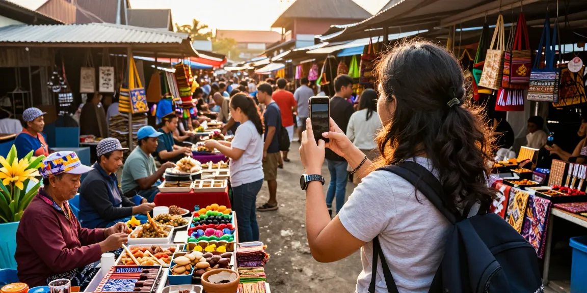 Pengunjung uangemas99 di pasar yang hidup dengan kerajinan lokal dan makanan khas.
