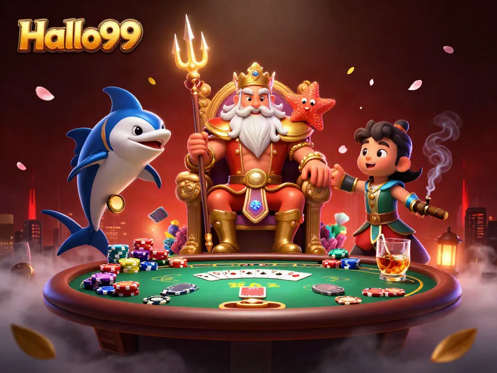 Engage in high-stakes gaming with Halo99 through this vibrant poker scene featuring Neptune.