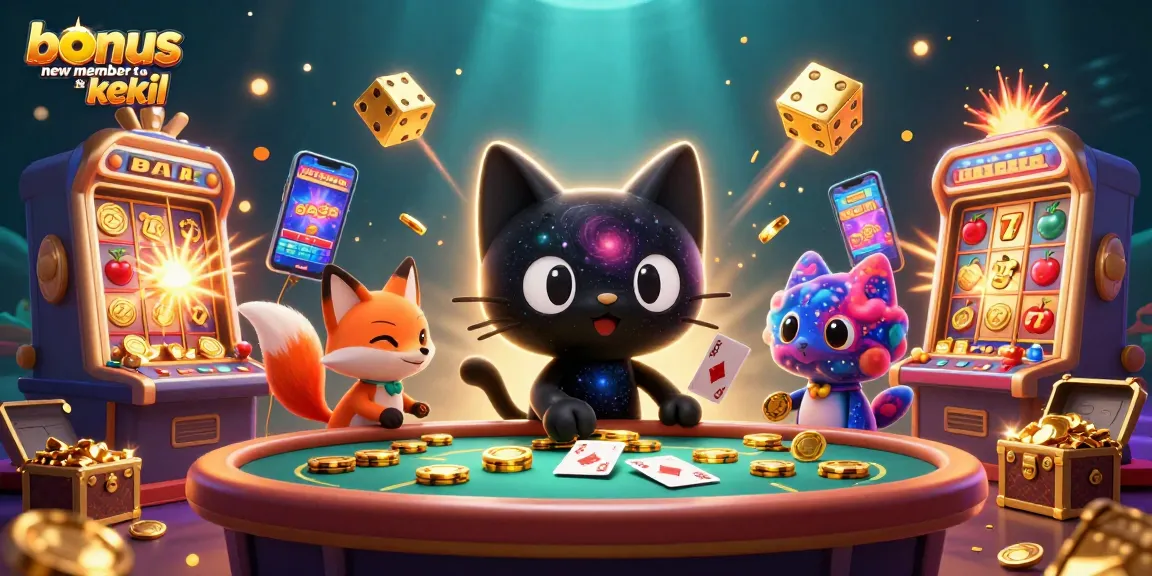 Mendapatkan slot bonus new member to kecil dengan menarik perhatian beragam simbol kasino dalam ilustrasi 3D yang penuh warna.