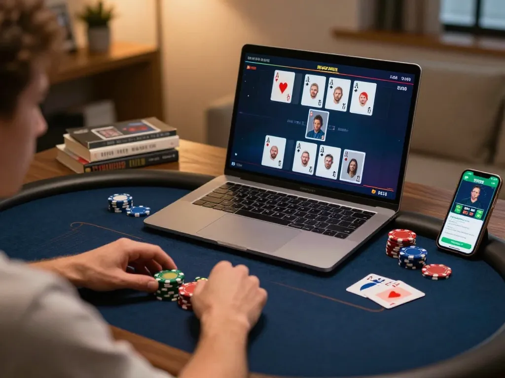 Engage in thrilling online poker gameplay with LGOSUPER at a stylish home setup