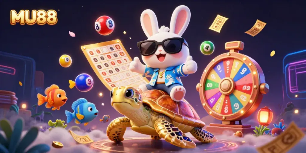 Experience the excitement of MU88 while exploring thrilling lottery games in a vibrant underwater casino scene.
