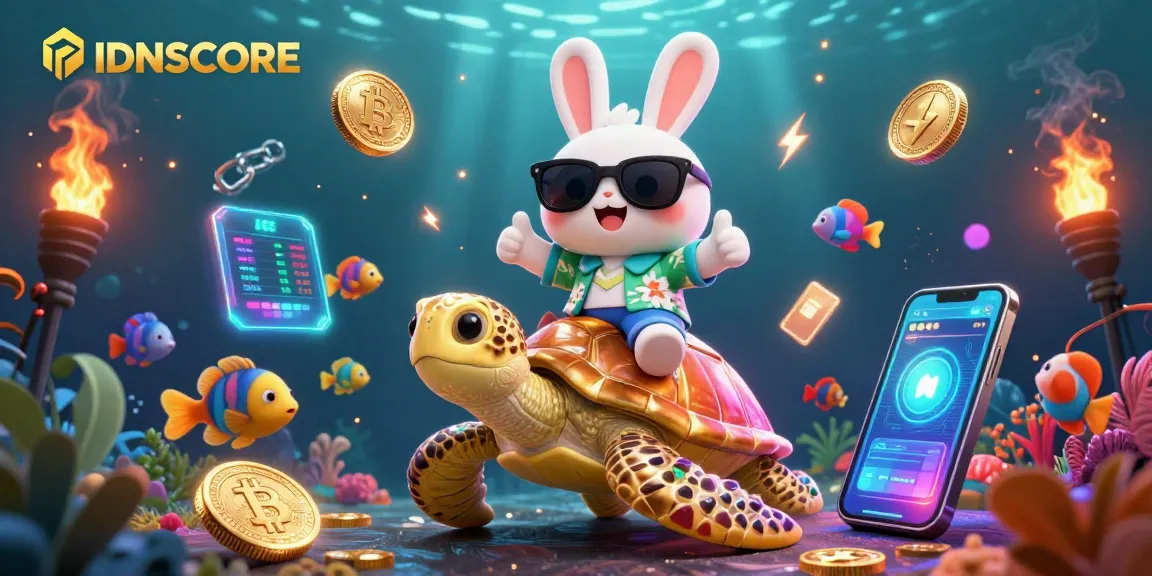 Engage with IDNSCORE's thrilling gaming experience featuring vibrant 3D characters and crypto elements.