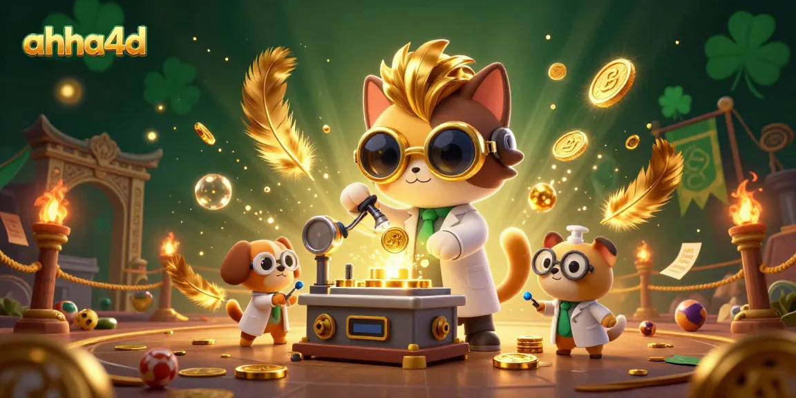 Place bets with ahha4d using our cartoon-themed illustration of a mad scientist cat creating a gold replication machine.