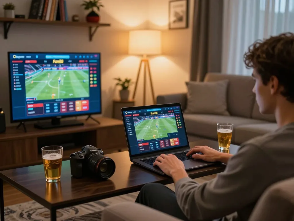 Experience exciting betting with Fun88 on a laptop from a cozy living room.