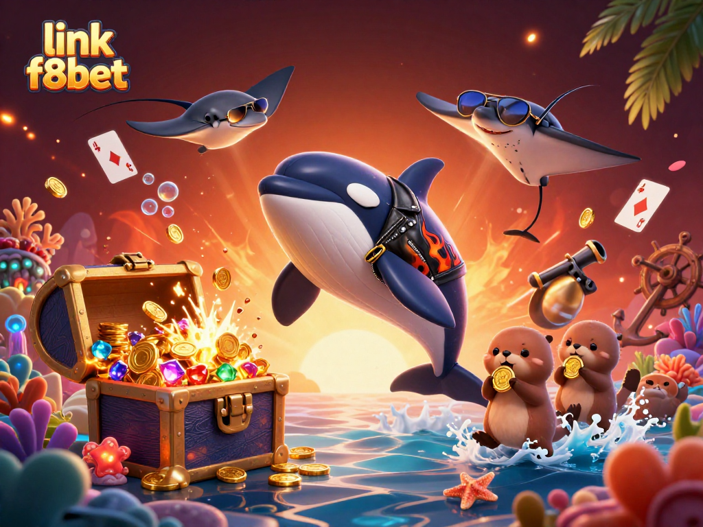 Join the excitement at link f8bet with a vibrant underwater casino adventure filled with treasures and playful characters.