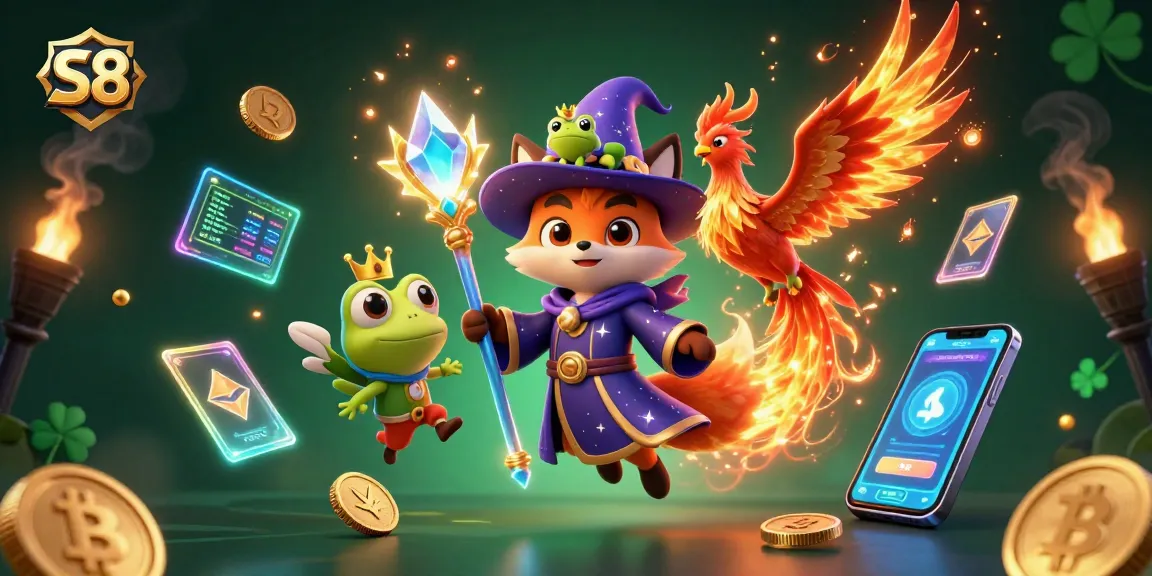 Engage in winning adventures at S8 with mystical characters and vibrant casino action vividly illustrated.