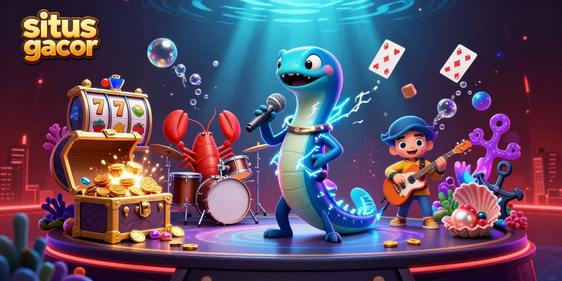 Experience the excitement of situs gacor with a vibrant underwater casino scene featuring a DJ electric eel.