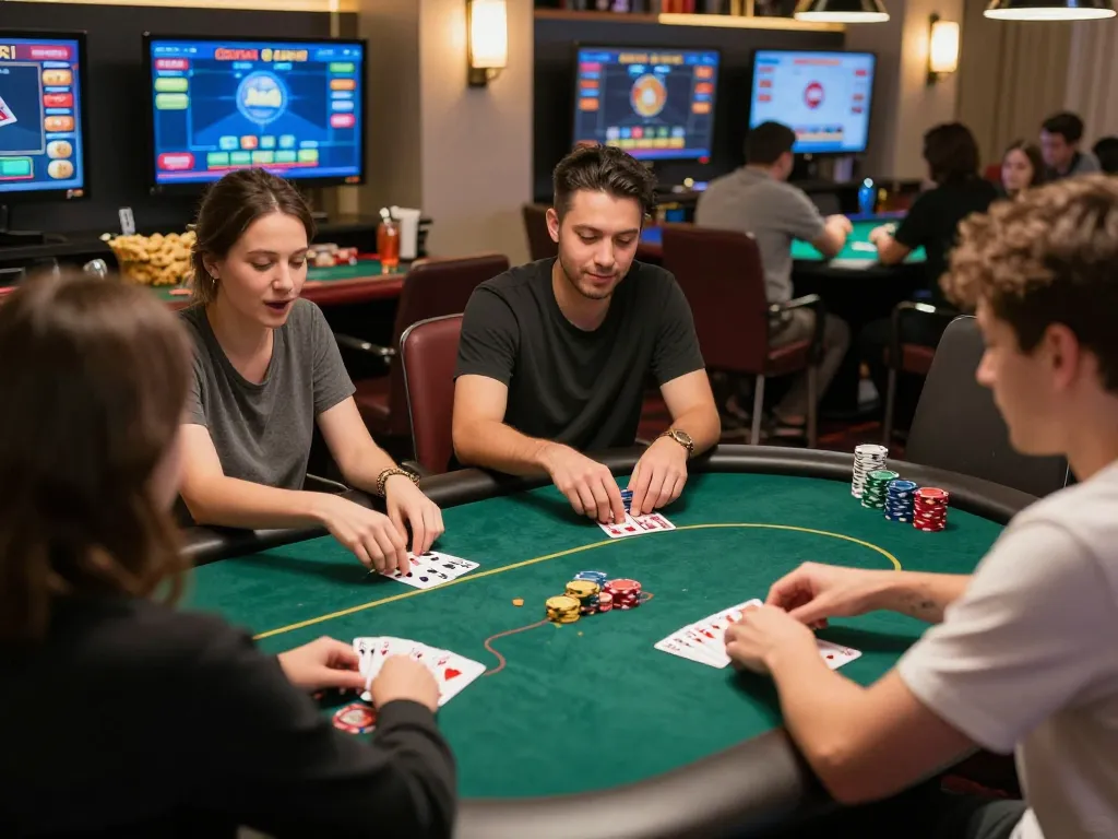 MPOID gaming session with players focused on online poker game interface during an engaging virtual casino experience.
