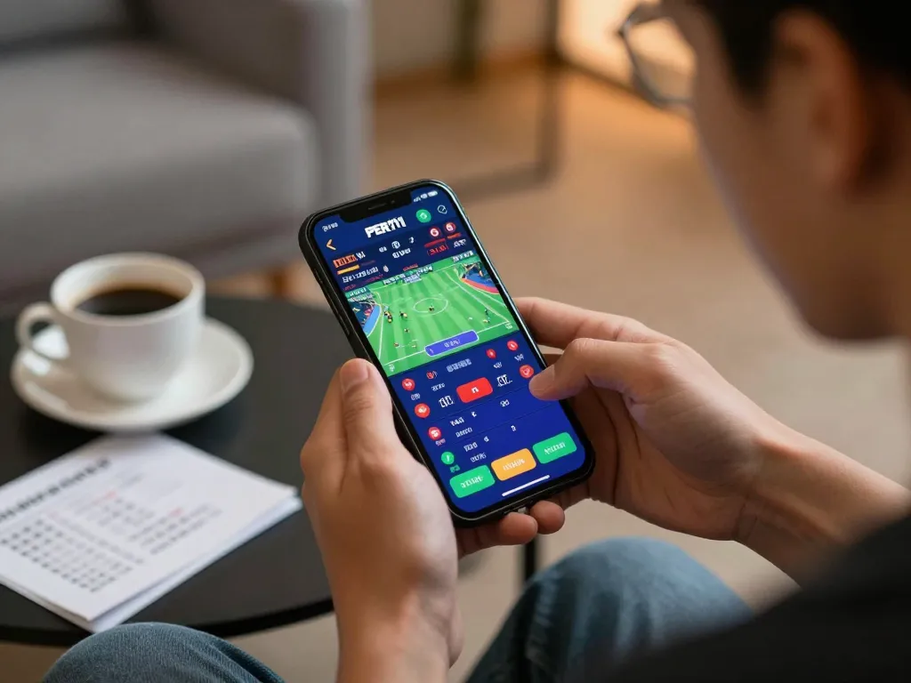 Engaging moment of mobile gaming on peri11 app, focused on live betting with a smartphone.