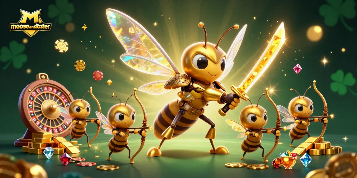 Experience roulette excitement at mooseandtater with a dynamic illustration featuring a giant hornet and gold treasures.