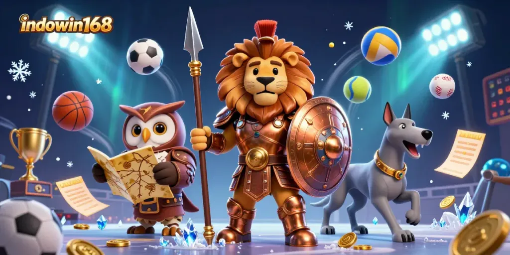 Place bets and strategize with indowin168 in this vibrant 3D casino illustration.