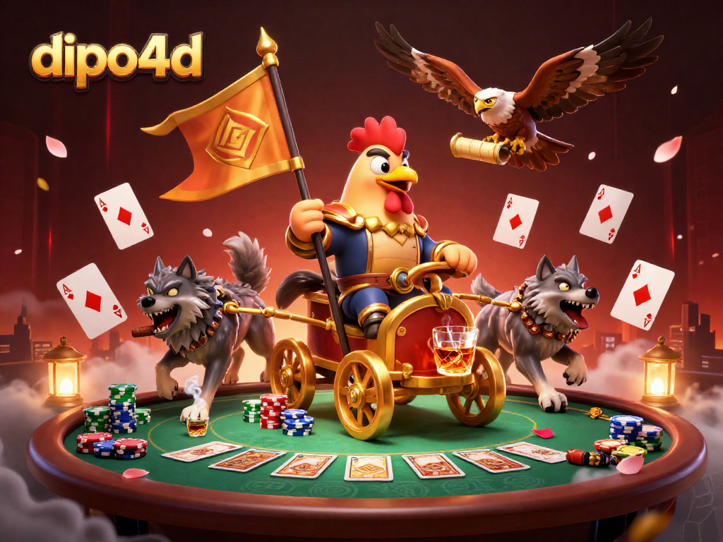 Experience thrilling poker action in a vibrant dipo4d illustration featuring a rooster warlord.