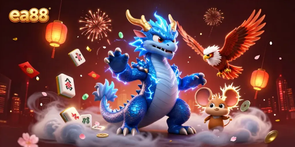 Experience thrilling gaming with ea88’s vibrant thunder dragon and dynamic casino elements.