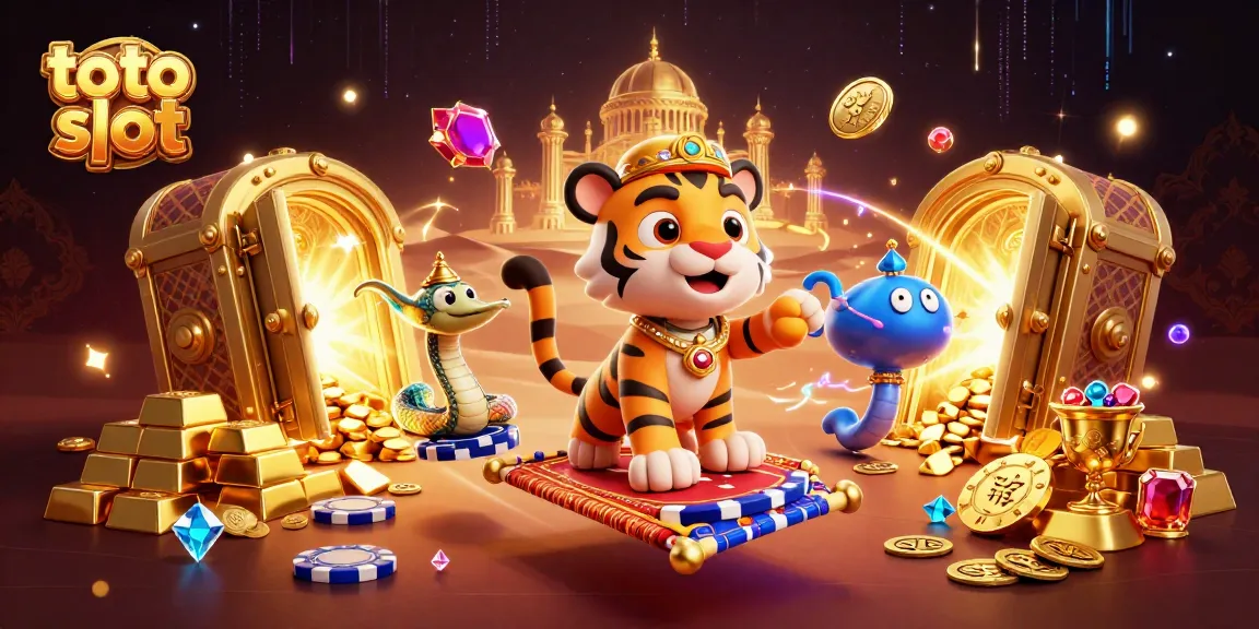 Win big with toto slot in this vibrant 3D casino scene filled with treasures and excitement.