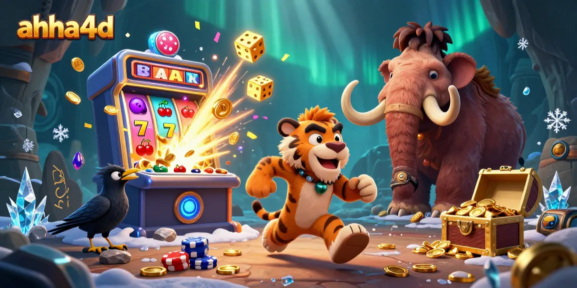 Engage with ahha4d's prehistoric casino featuring adventurous characters amidst vibrant slot games.