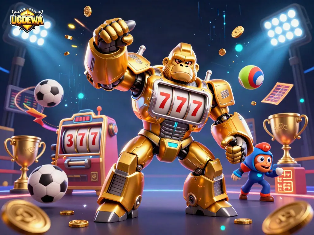 Engage with the thrill of UGDEWA through this vibrant 3D illustration featuring animated gambling elements.