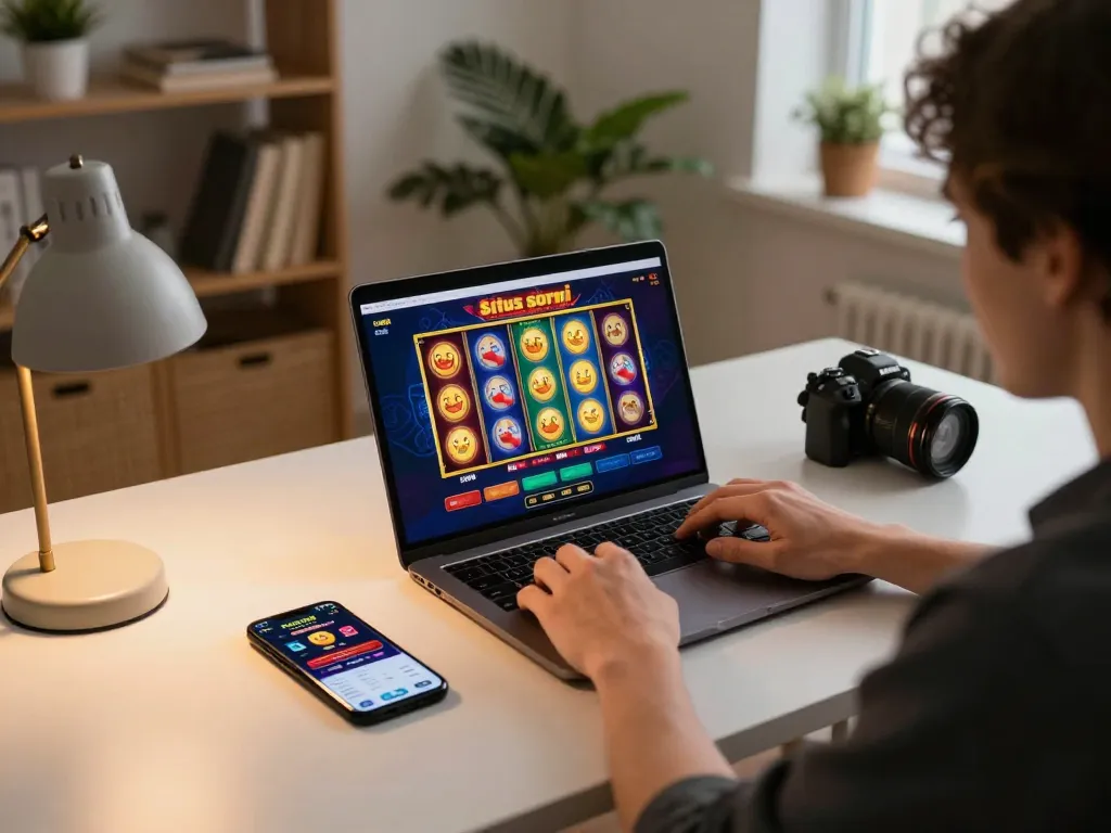 Adegan permainan online yang menarik menampilkan situs slot resmi dengan gulungan berwarna-warni dan pengaturan permainan pribadi