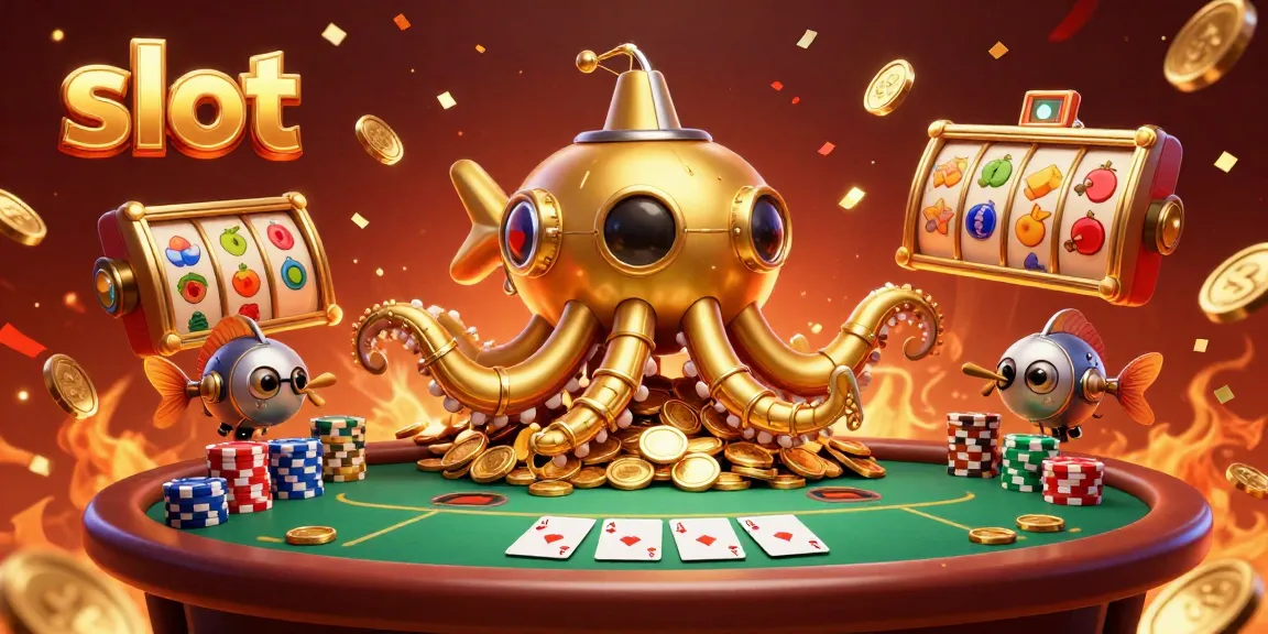 Permainan slot dengan simbol keberuntungan di lautan koin emas, menampilkan petualangan slot yang seru.