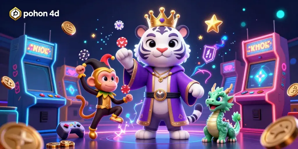Experience the excitement of pohon 4d with this vibrant illustration of characters and gaming elements.