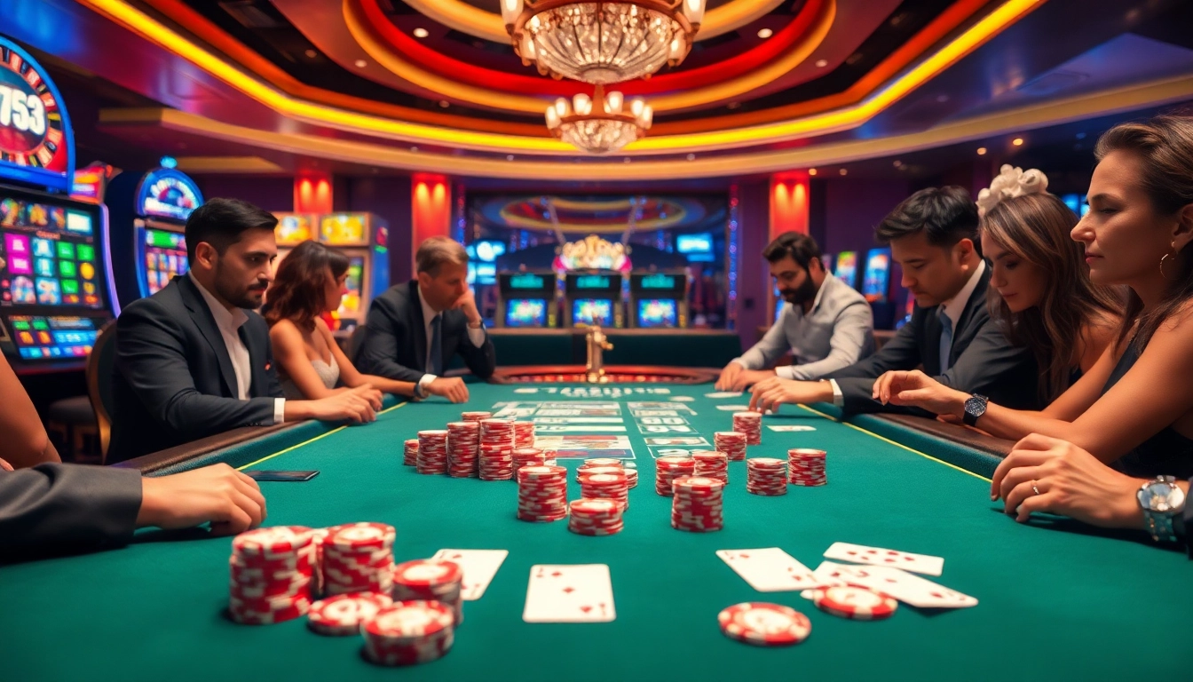 Experience high-stakes gaming at 78win.dental with a vibrant poker table and excited players.
