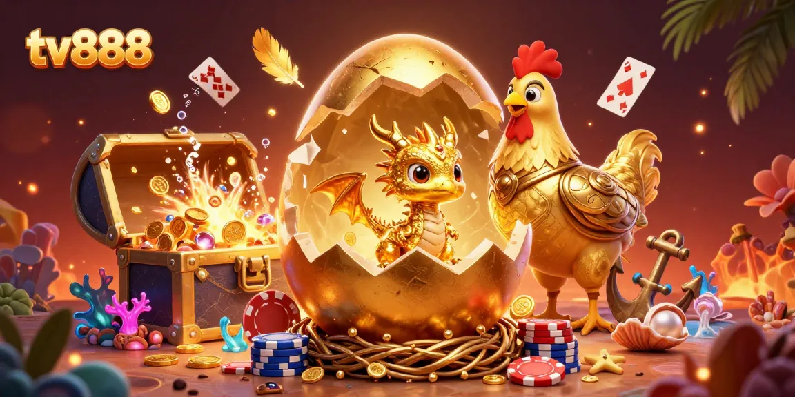 Win with tv888 as a golden dragon guards a treasure of poker chips in a vibrant casino scene.