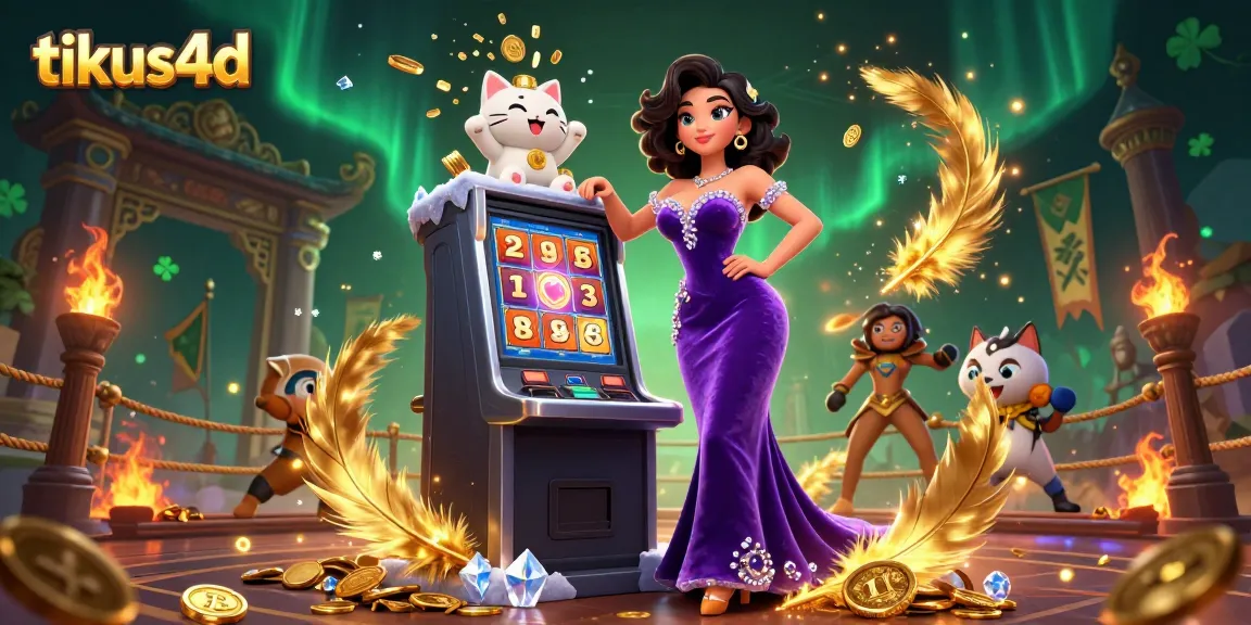 Experience the thrill of tikus4d with a glamorous jackpot scene featuring an elegant character and a fortune cat.