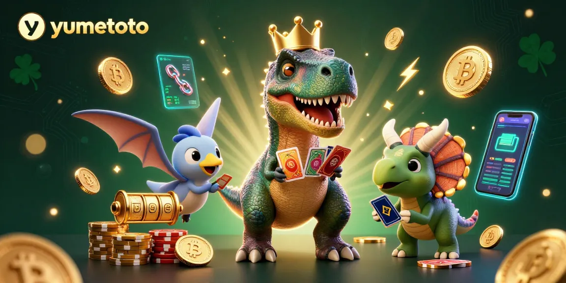 Join the excitement at yumetoto, where a T-Rex plays cards amidst vibrant casino elements!